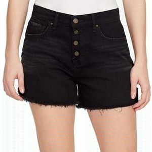 William Rast Black High Rise Distressed Button Fly Shorts
